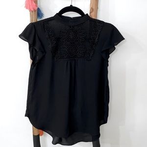 Black Babydoll Blouse with Lace Detail